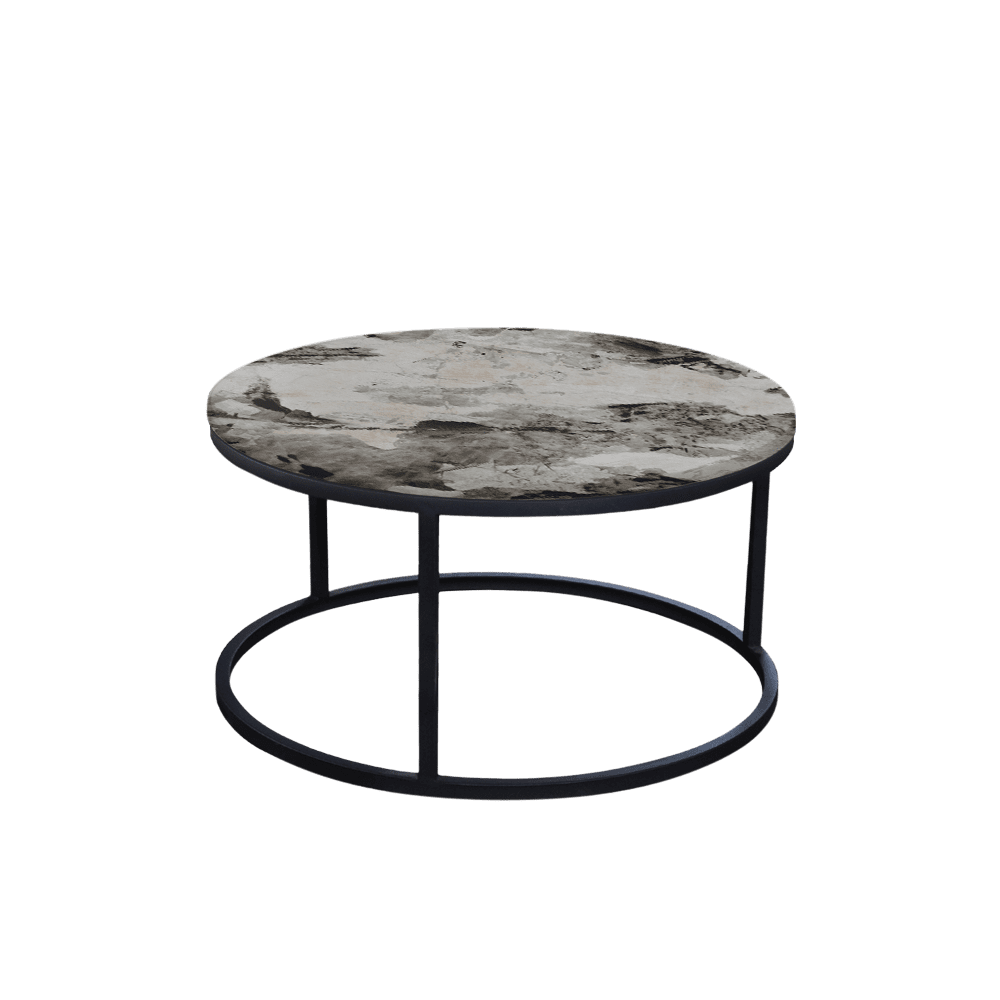 Mix & Match Round Marble Coffee Table with Black Round Metal Base
