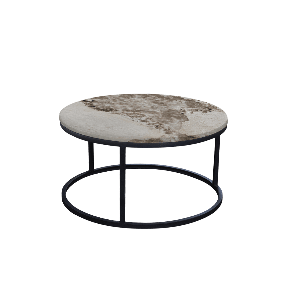 Mix & Match Round Marble Coffee Table with Black Round Metal Base