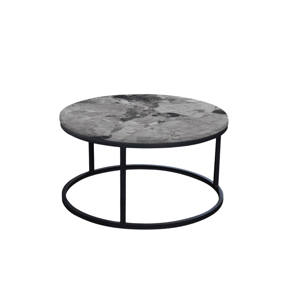 Mix & Match Round Marble Coffee Table with Black Round Metal Base