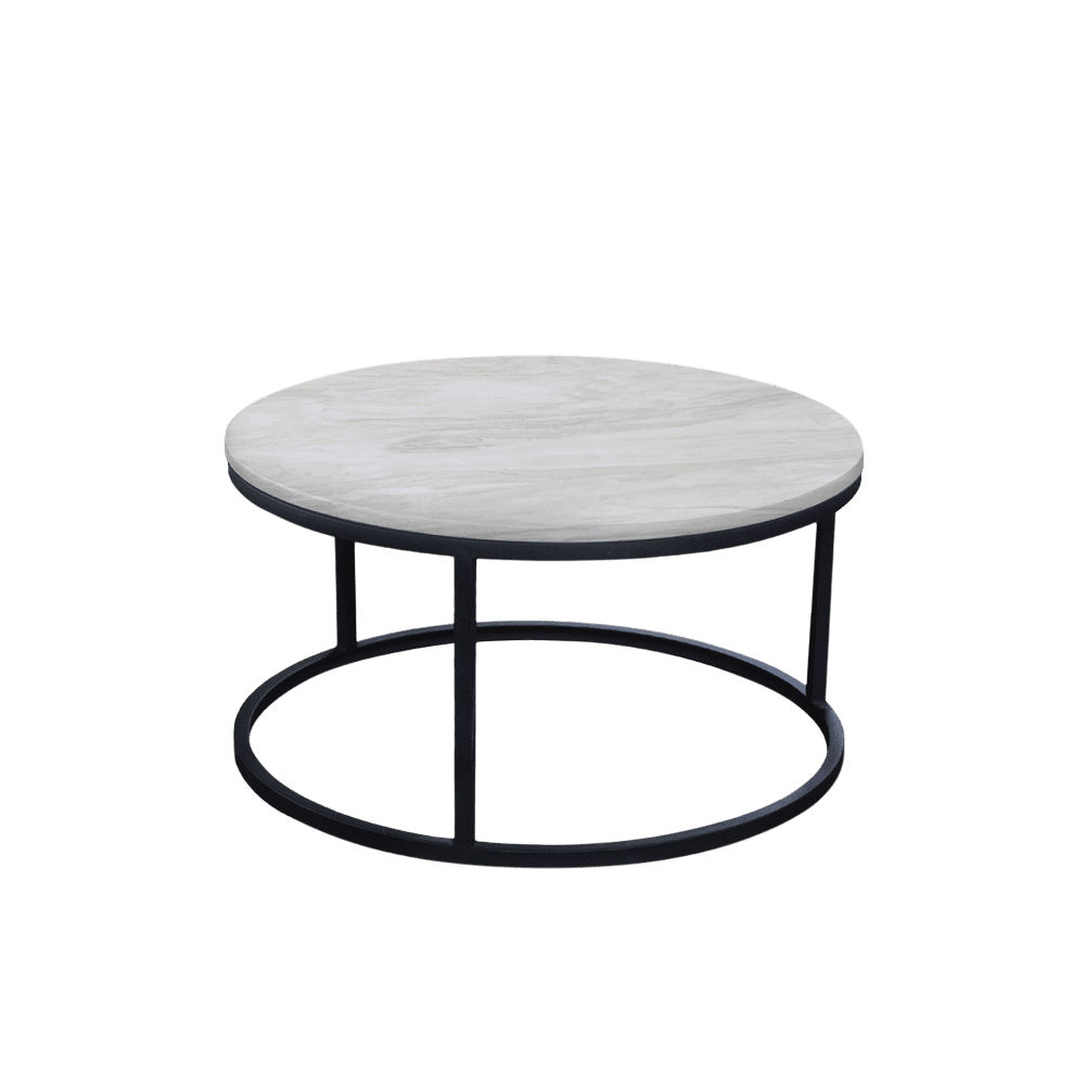 Mix & Match Round Marble Coffee Table with Black Round Metal Base