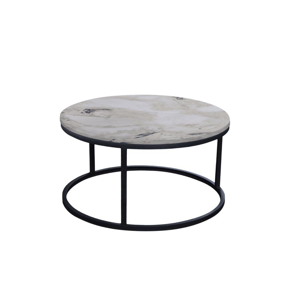 Mix & Match Round Marble Coffee Table with Black Round Metal Base