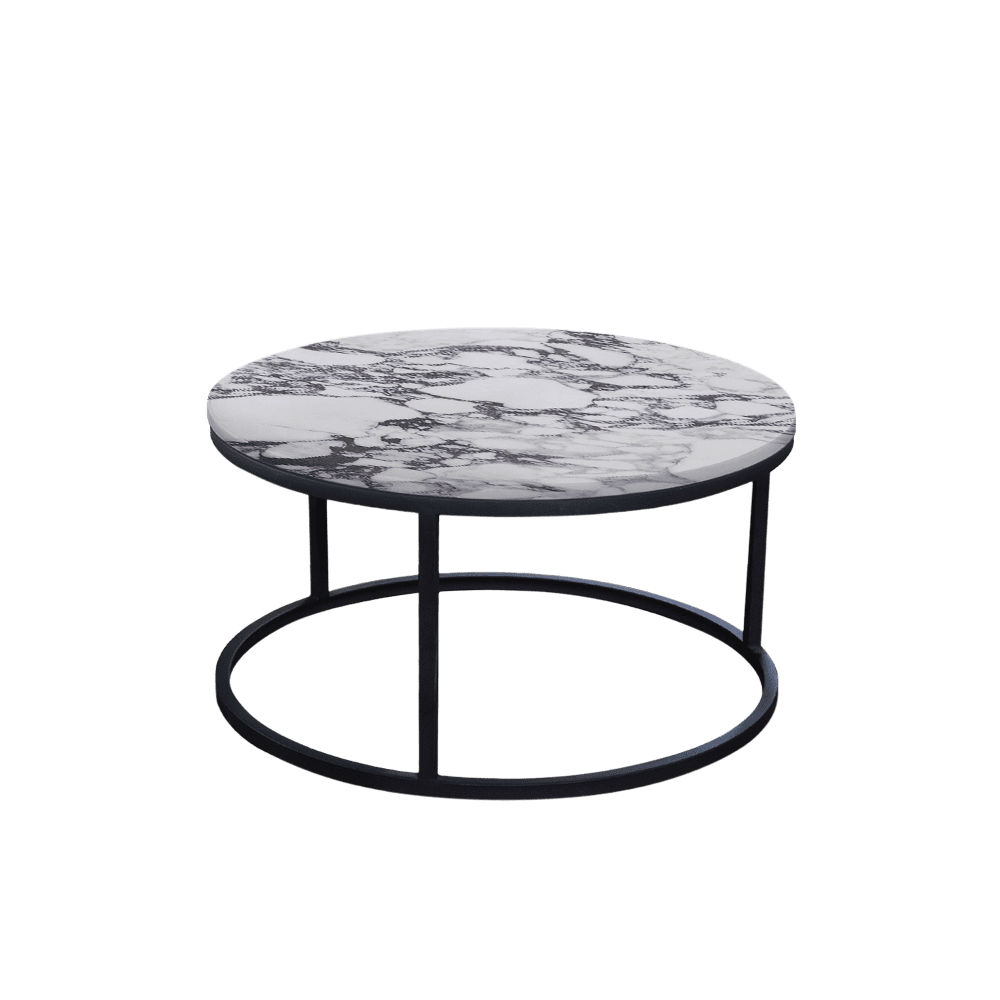 Mix & Match Round Marble Coffee Table with Black Round Metal Base