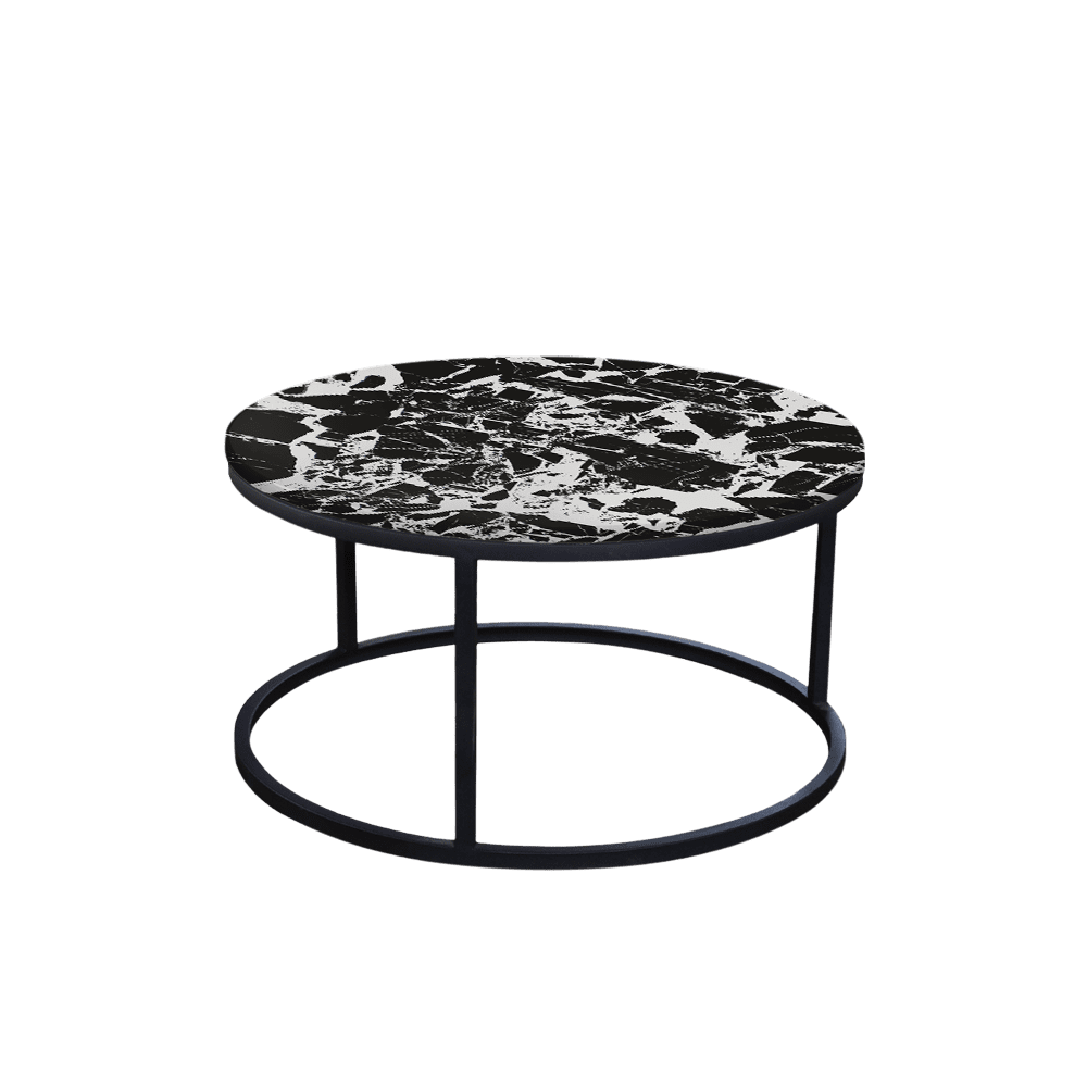 Mix & Match Round Marble Coffee Table with Black Round Metal Base