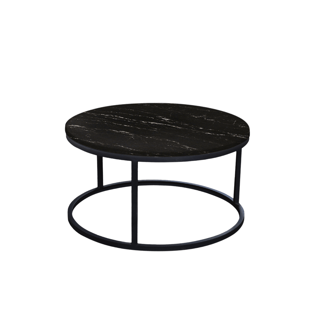 Mix & Match Round Marble Coffee Table with Black Round Metal Base