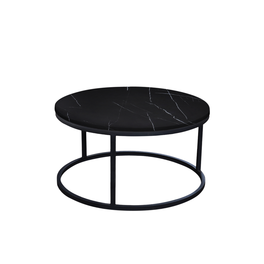 Mix & Match Round Marble Coffee Table with Black Round Metal Base