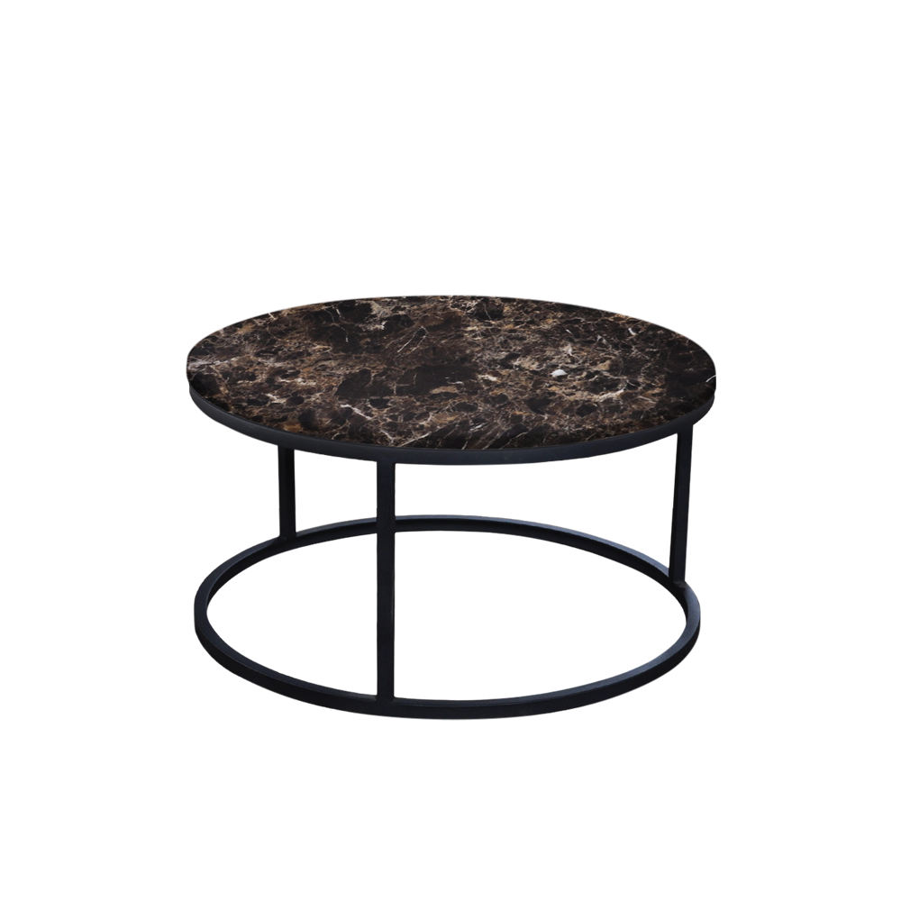 Mix & Match Round Marble Coffee Table with Black Round Metal Base