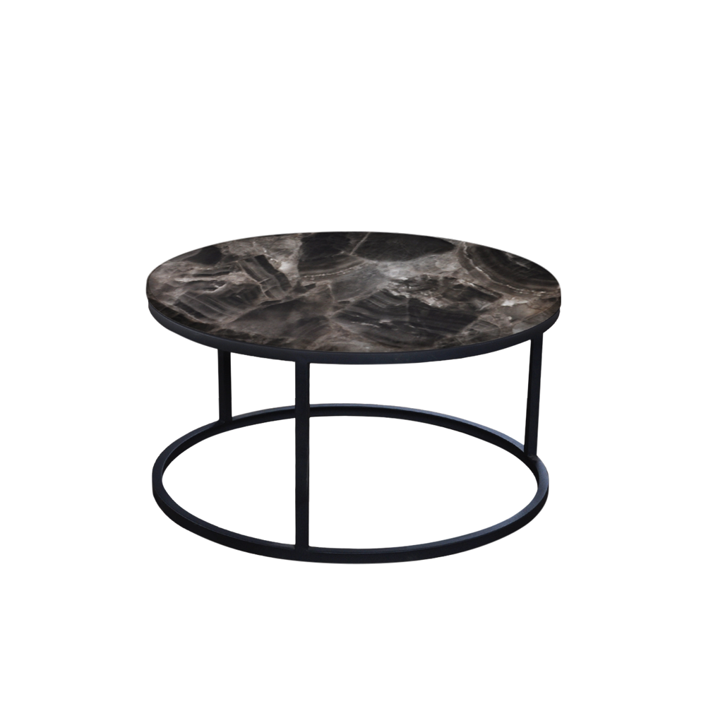 Mix & Match Round Marble Coffee Table with Black Round Metal Base