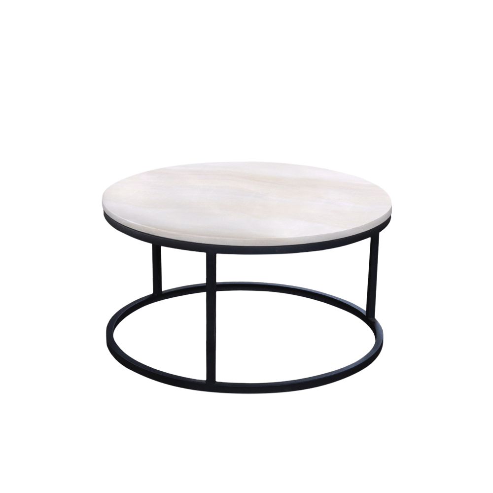 Mix & Match Round Marble Coffee Table with Black Round Metal Base