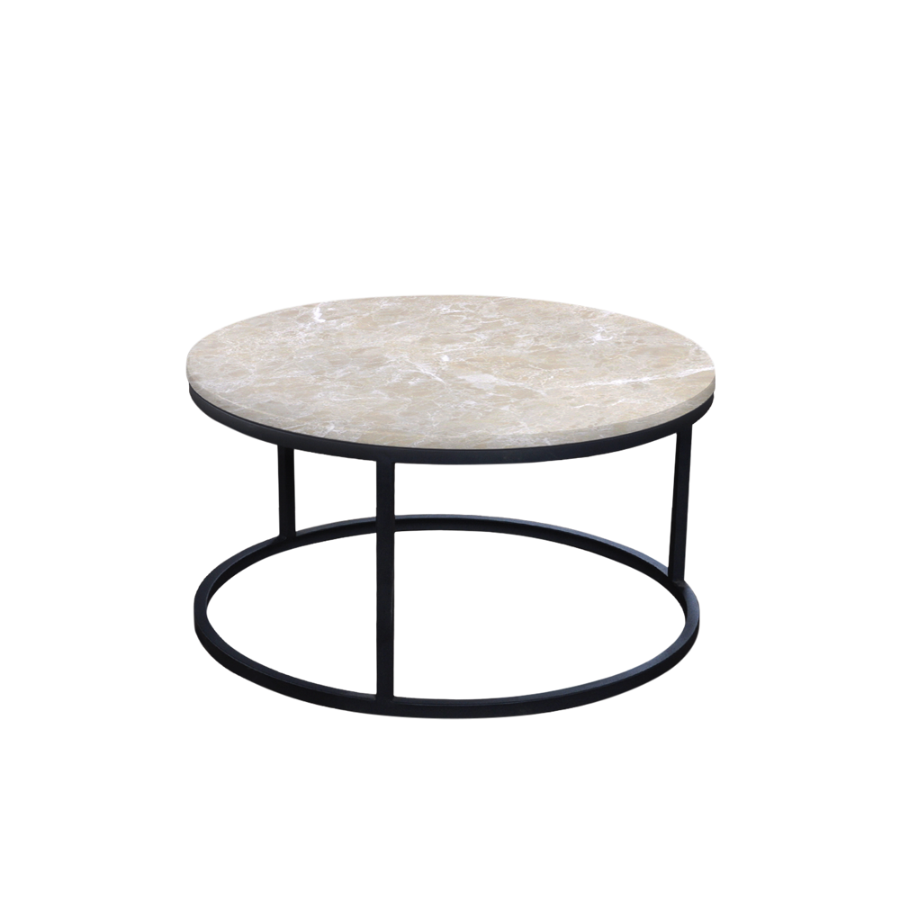 Mix & Match Round Marble Coffee Table with Black Round Metal Base