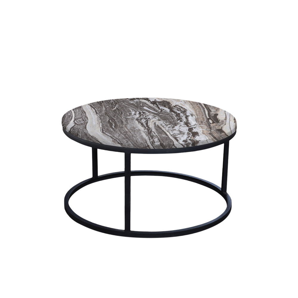 Mix & Match Round Marble Coffee Table with Black Round Metal Base