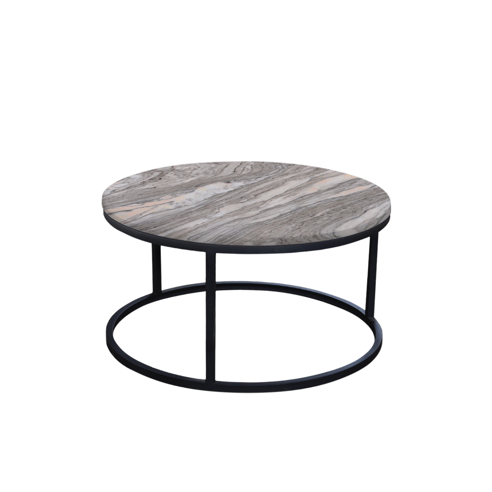 Mix & Match Round Marble Coffee Table with Black Round Metal Base