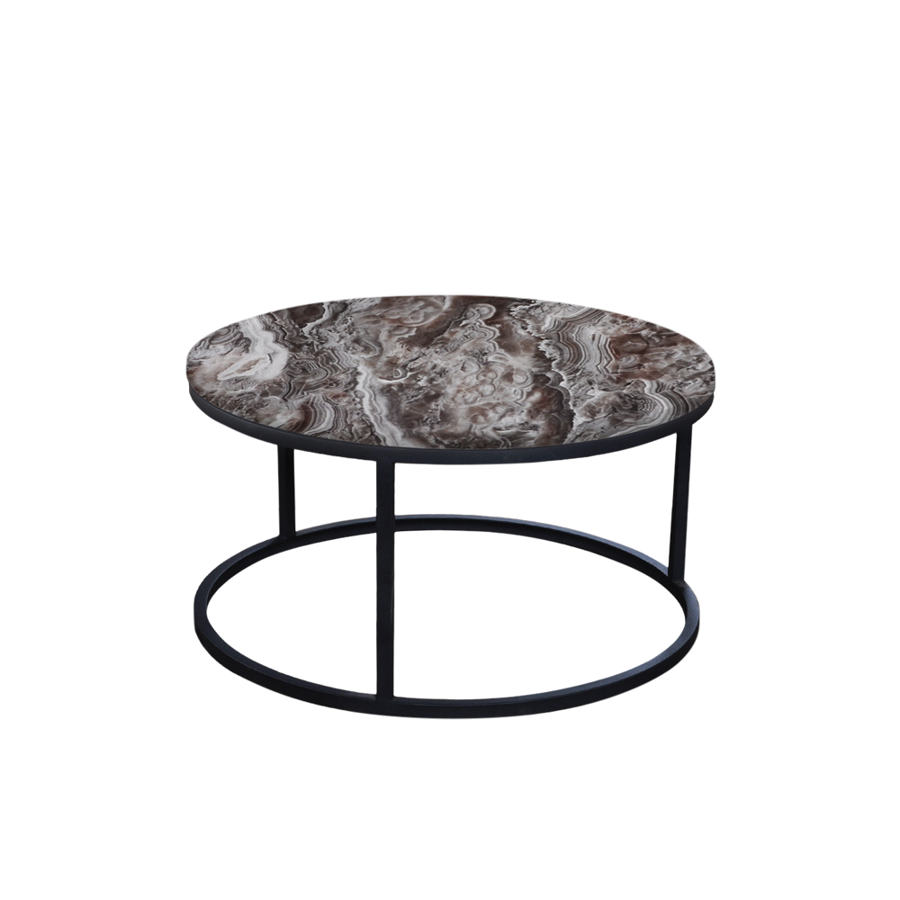 Mix & Match Round Marble Coffee Table with Black Round Metal Base