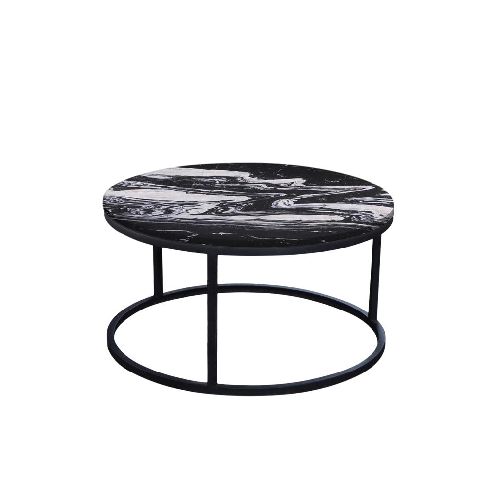 Mix & Match Round Marble Coffee Table with Black Round Metal Base