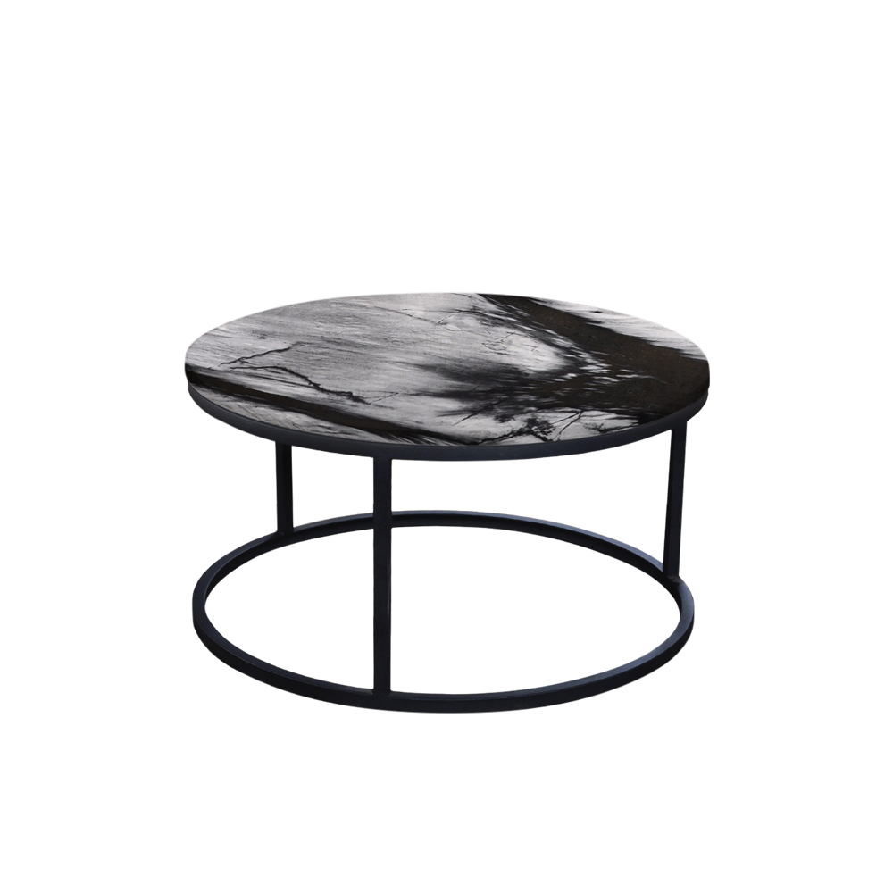 Mix & Match Round Marble Coffee Table with Black Round Metal Base