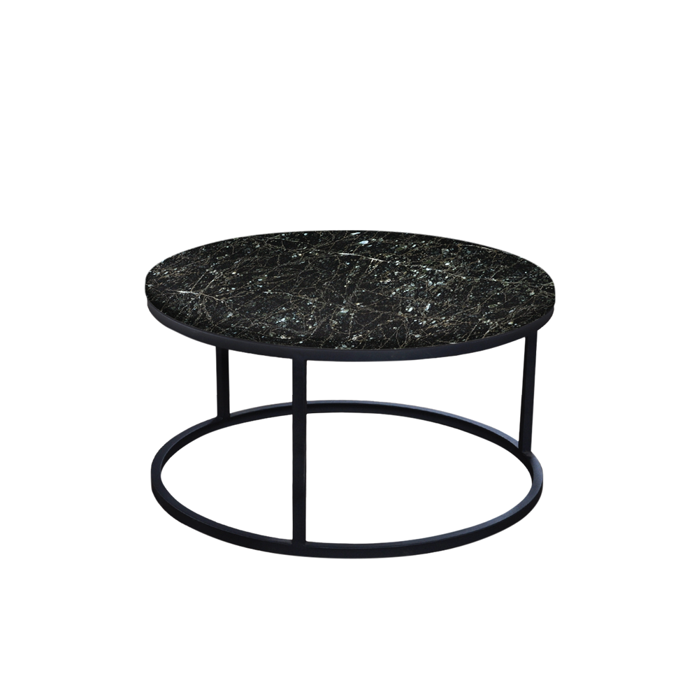 Mix & Match Round Marble Coffee Table with Black Round Metal Base