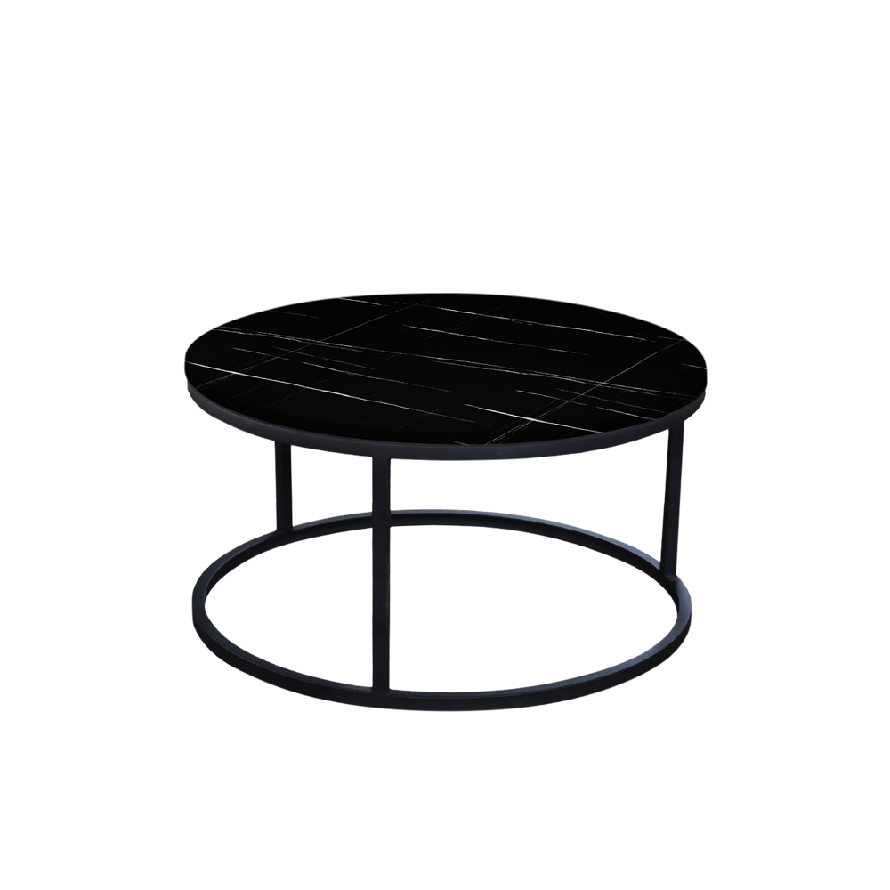 Mix & Match Round Marble Coffee Table with Black Round Metal Base