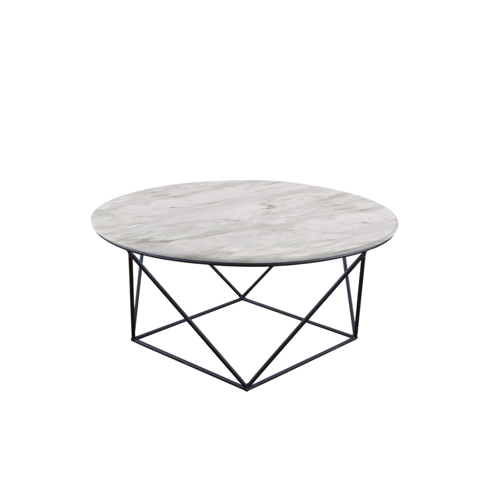 Mix & Match Round Marble Coffee Table with Black Square Geometric Metal Base