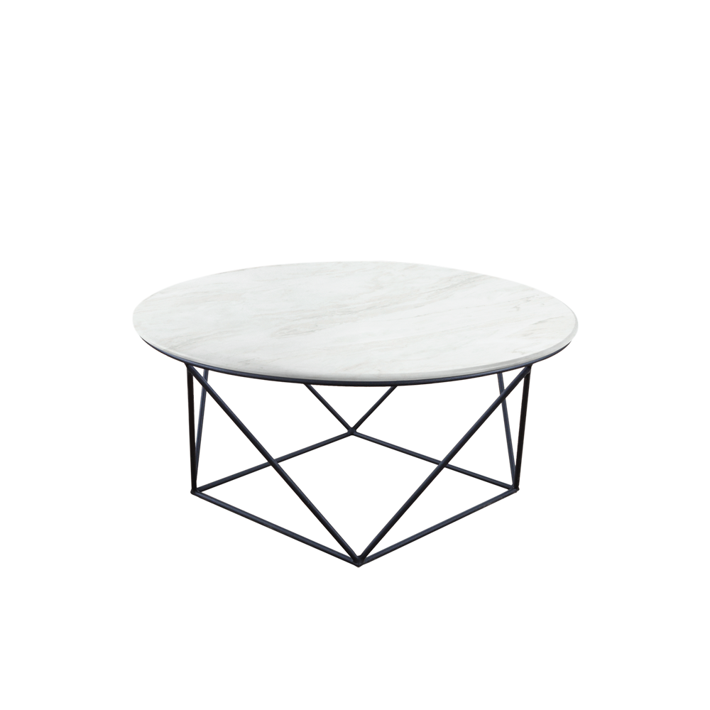 Mix & Match Round Marble Coffee Table with Black Square Geometric Metal Base