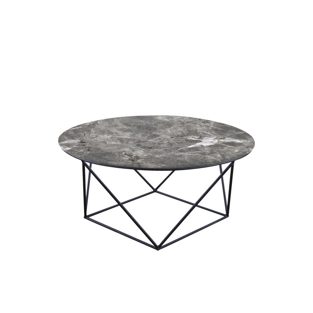 Mix & Match Round Marble Coffee Table with Black Square Geometric Metal Base