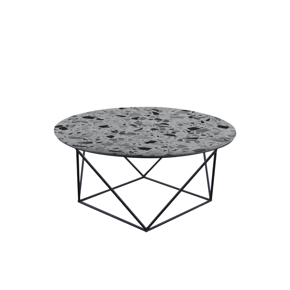 Mix & Match Round Marble Coffee Table with Black Square Geometric Metal Base