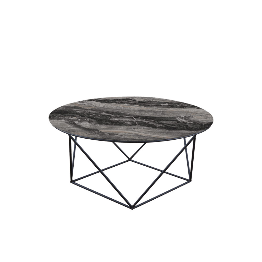 Mix & Match Round Marble Coffee Table with Black Square Geometric Metal Base