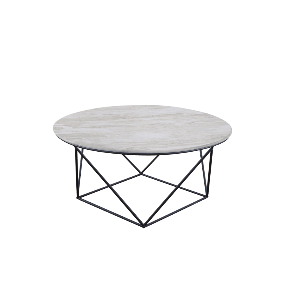 Mix & Match Round Marble Coffee Table with Black Square Geometric Metal Base