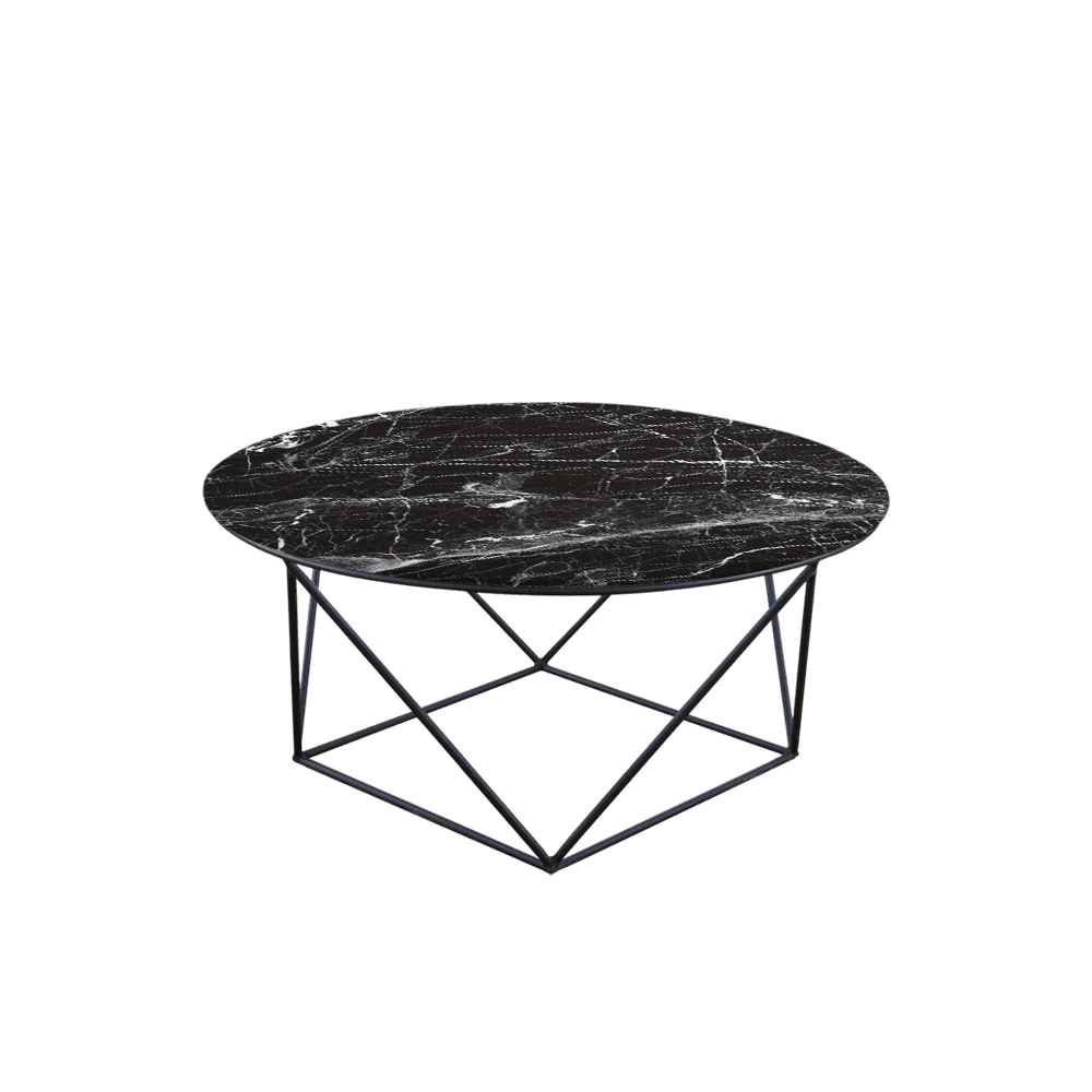 Mix & Match Round Marble Coffee Table with Black Square Geometric Metal Base