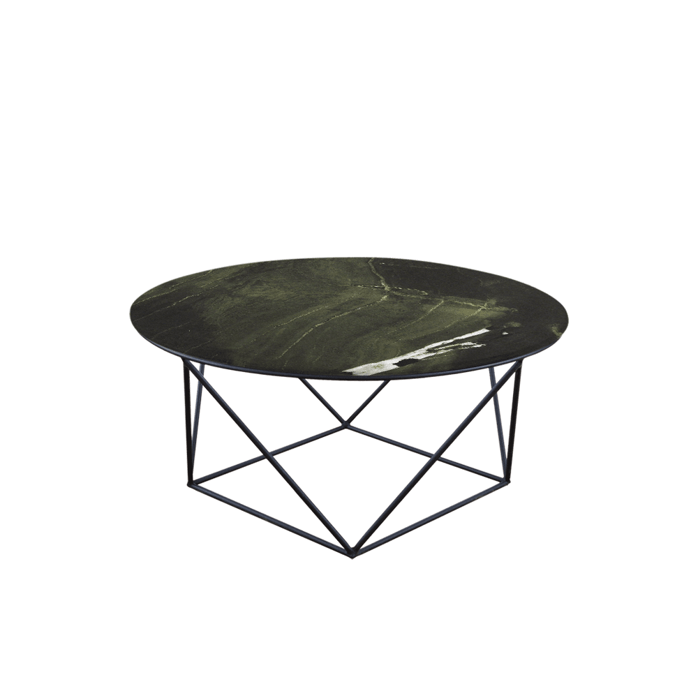 Mix & Match Round Marble Coffee Table with Black Square Geometric Metal Base