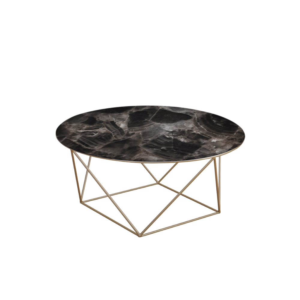 Mix & Match Round Marble Coffee Table with Gold Square Geometric Metal Base