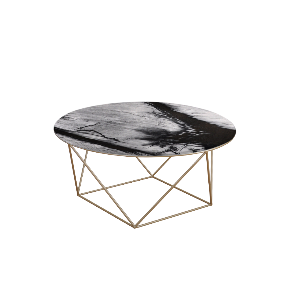 Mix & Match Round Marble Coffee Table with Gold Square Geometric Metal Base