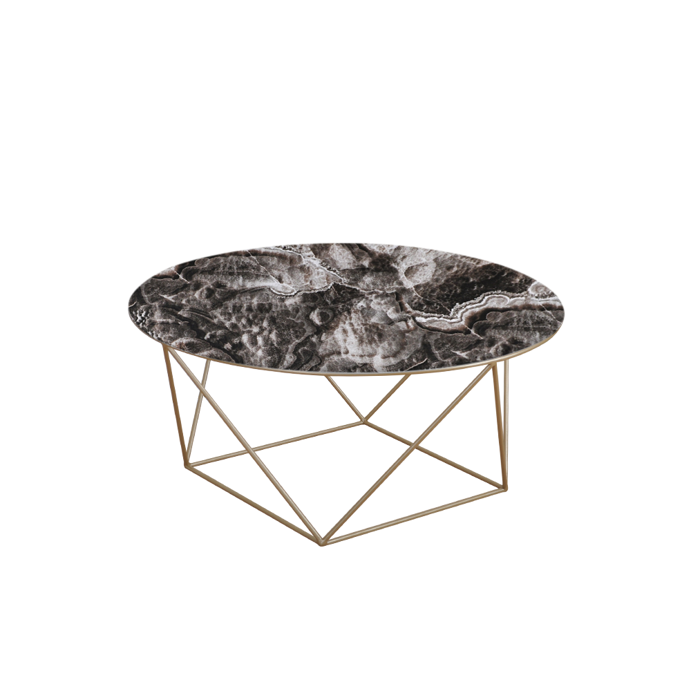Mix & Match Round Marble Coffee Table with Gold Square Geometric Metal Base