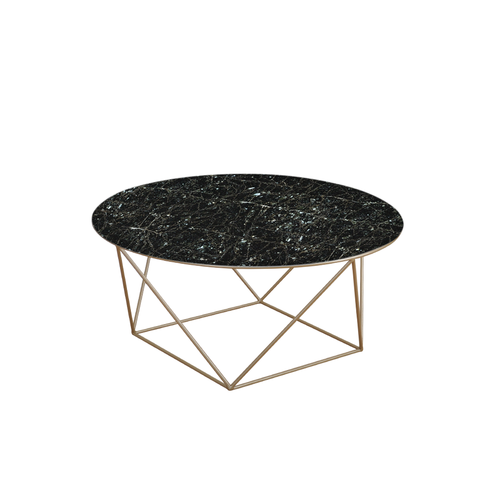 Mix & Match Round Marble Coffee Table with Gold Square Geometric Metal Base