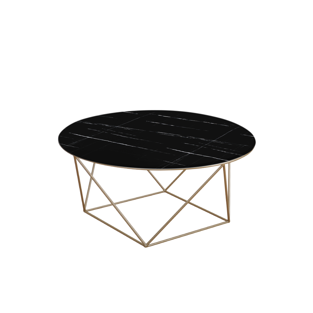 Mix & Match Round Marble Coffee Table with Gold Square Geometric Metal Base