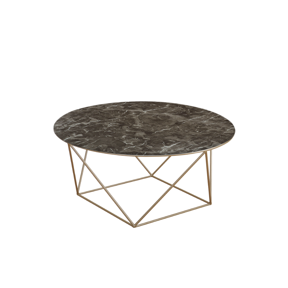 Mix & Match Round Marble Coffee Table with Gold Square Geometric Metal Base