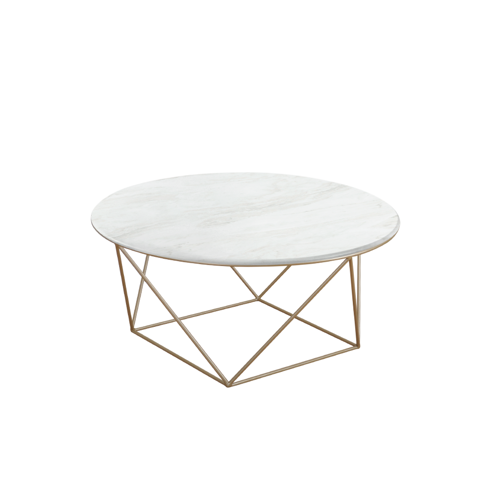 Mix & Match Round Marble Coffee Table with Gold Square Geometric Metal Base