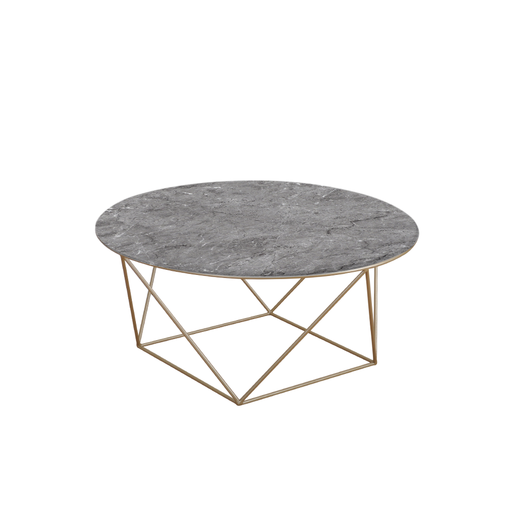 Mix & Match Round Marble Coffee Table with Gold Square Geometric Metal Base