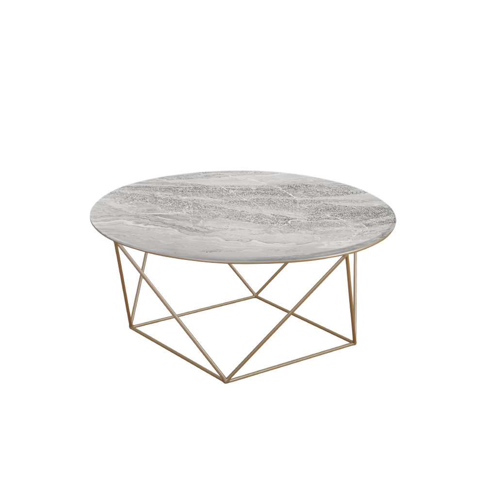 Mix & Match Round Marble Coffee Table with Gold Square Geometric Metal Base