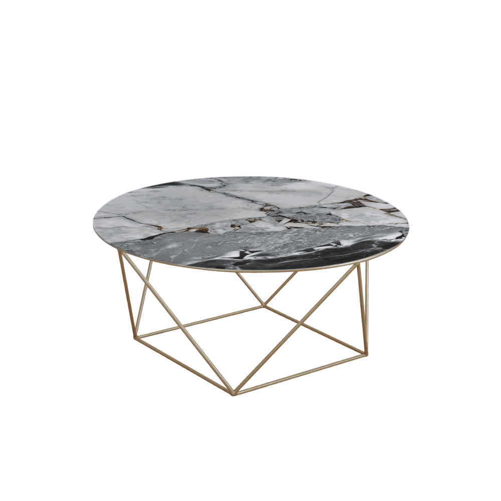 Mix & Match Round Marble Coffee Table with Gold Square Geometric Metal Base