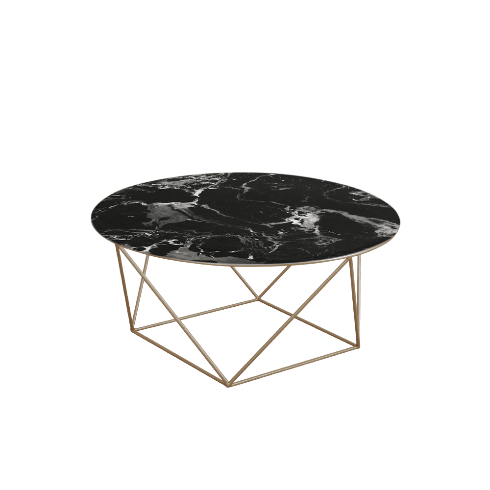 Mix & Match Round Marble Coffee Table with Gold Square Geometric Metal Base
