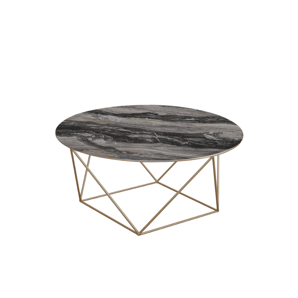 Mix & Match Round Marble Coffee Table with Gold Square Geometric Metal Base