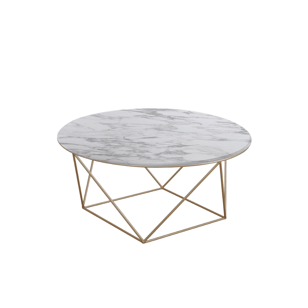 Mix & Match Round Marble Coffee Table with Gold Square Geometric Metal Base