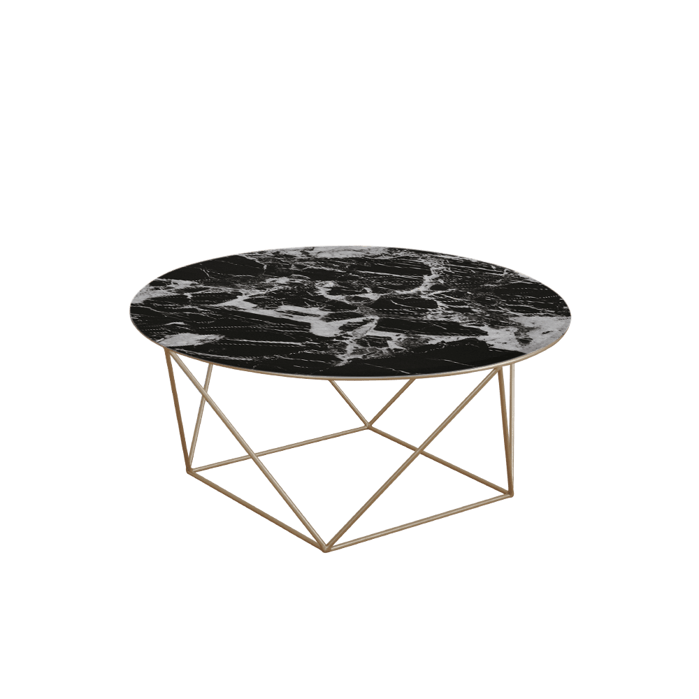 Mix & Match Round Marble Coffee Table with Gold Square Geometric Metal Base
