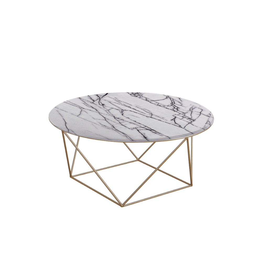 Mix & Match Round Marble Coffee Table with Gold Square Geometric Metal Base
