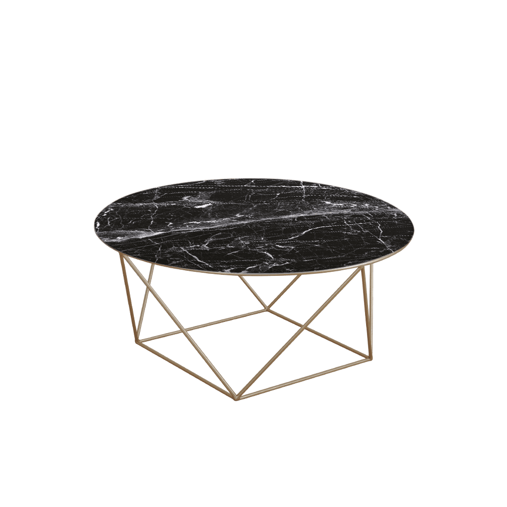 Mix & Match Round Marble Coffee Table with Gold Square Geometric Metal Base