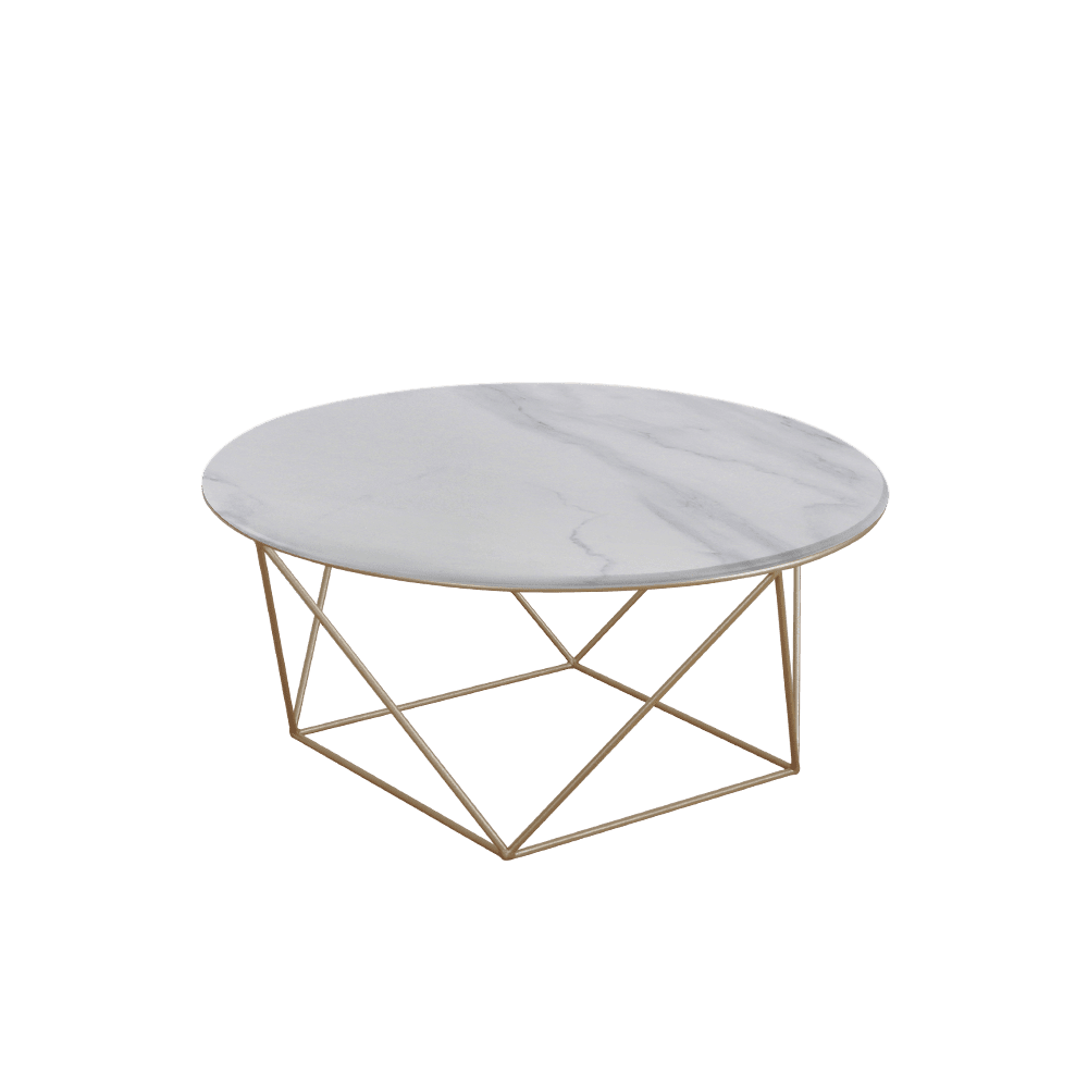 Mix & Match Round Marble Coffee Table with Gold Square Geometric Metal Base