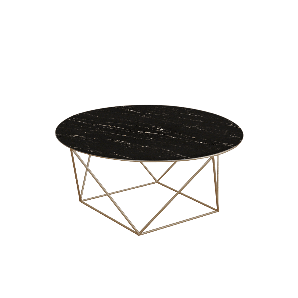 Mix & Match Round Marble Coffee Table with Gold Square Geometric Metal Base