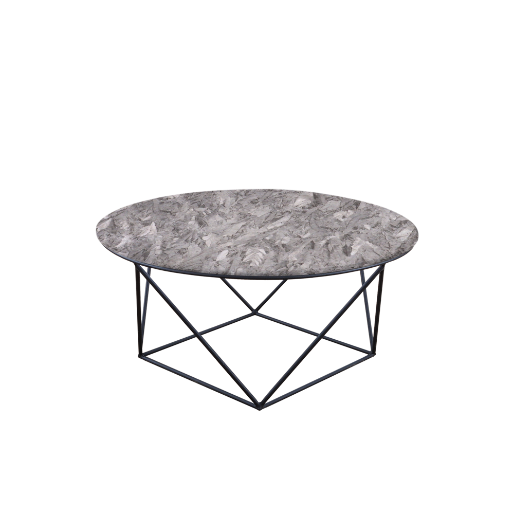 Mix & Match Round Marble Coffee Table with Black Square Geometric Metal Base