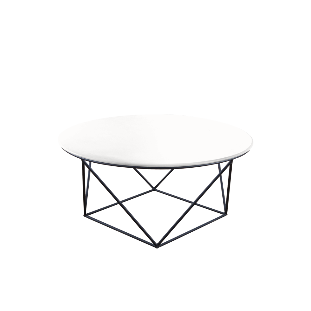 Mix & Match Round Marble Coffee Table with Black Square Geometric Metal Base
