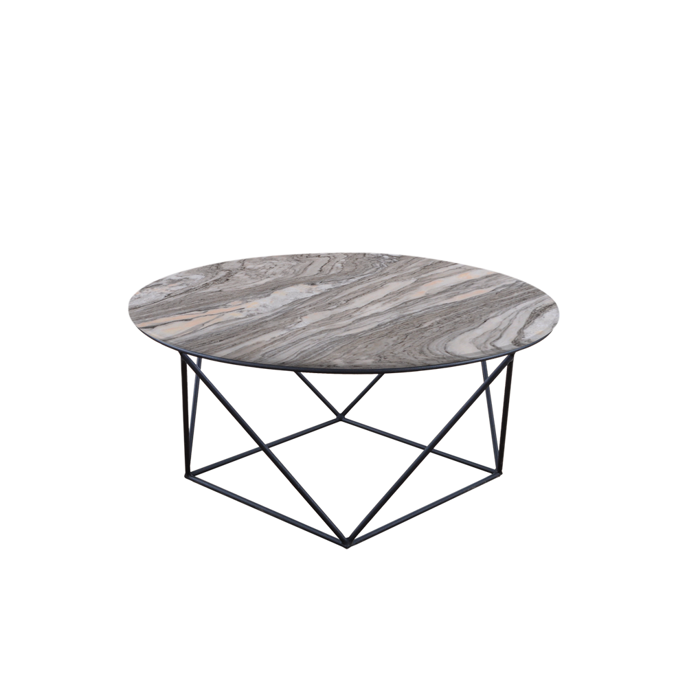 Mix & Match Round Marble Coffee Table with Black Square Geometric Metal Base