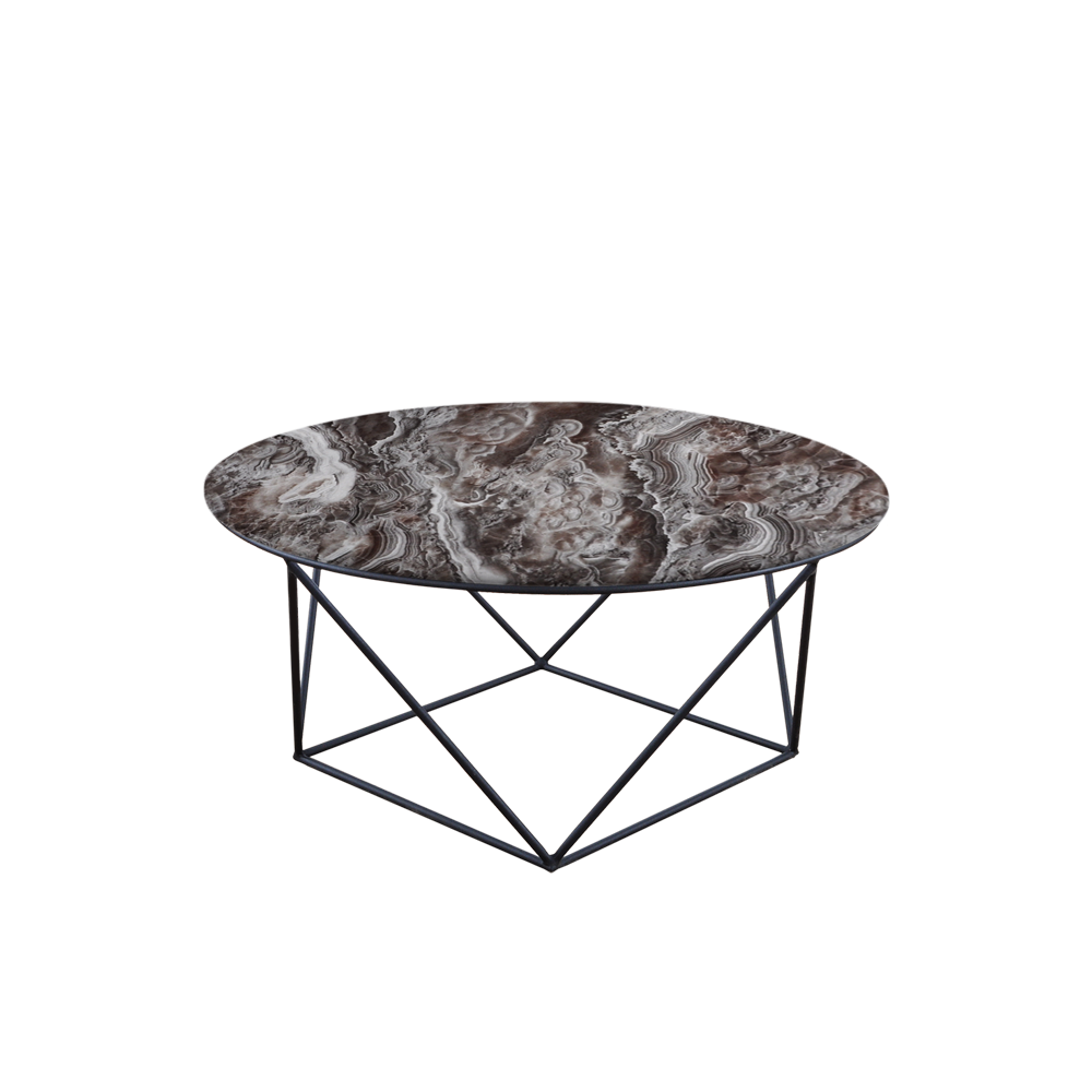 Mix & Match Round Marble Coffee Table with Black Square Geometric Metal Base